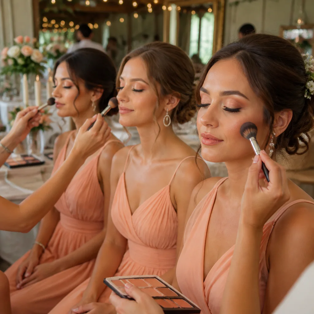 Maquillage des demoiselles d'honneur en harmonie avec la mariée, institut Holi'Sthétic Poussan
