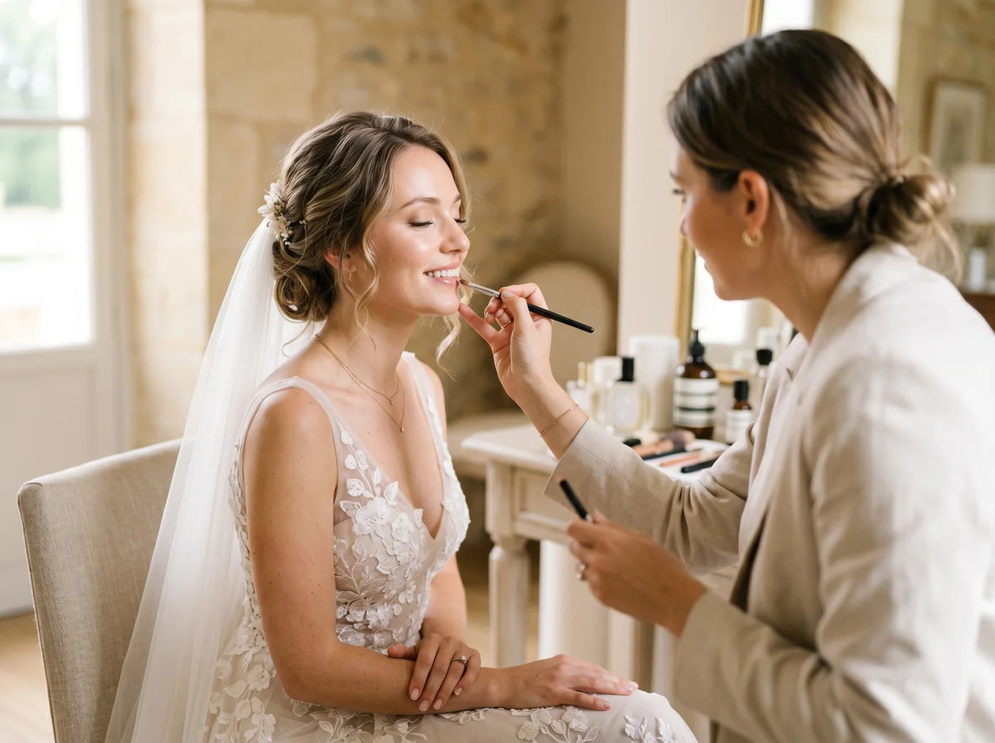 Maquillage de mariée naturel et lumineux, effet bonne mine, à Poussan